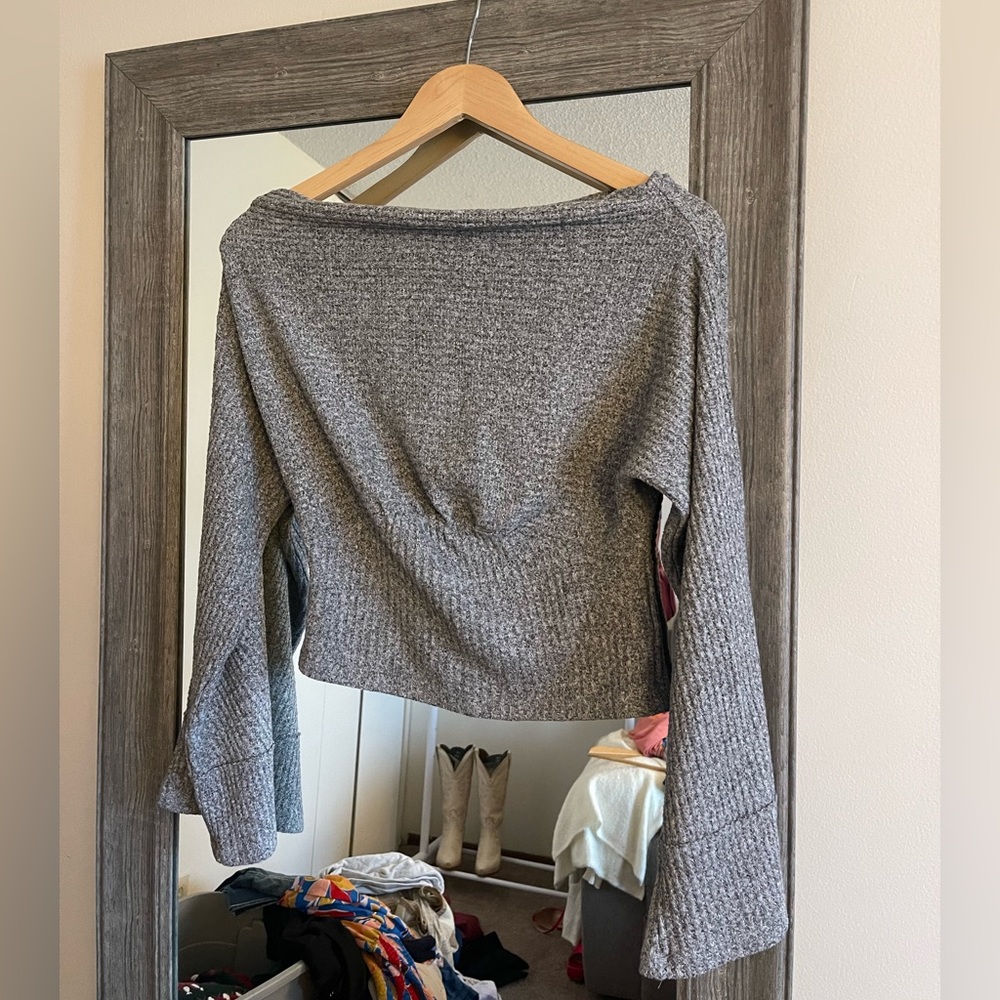 We The Free Grey Heathered Wide Neck Top - Size S